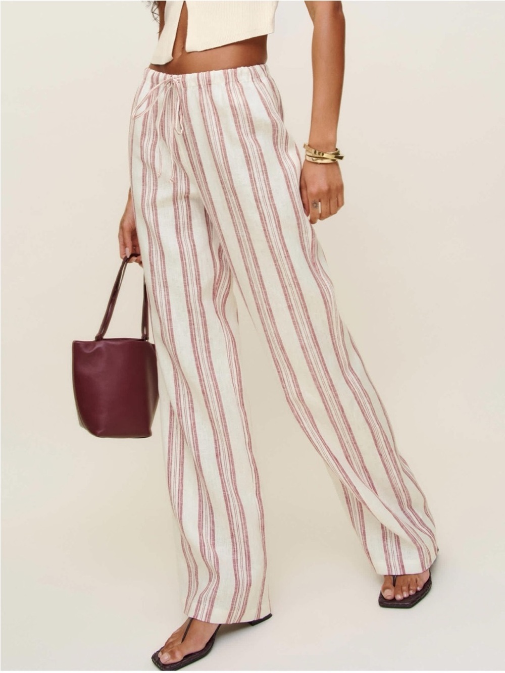 NWT Reformation Olina Linen Pants White Stripe Medium